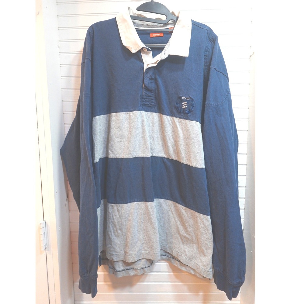 IZOD Rugby Polo Shirt Men's 3XL Long Sleeve Blue & Gray Y2K Preppy Unisex